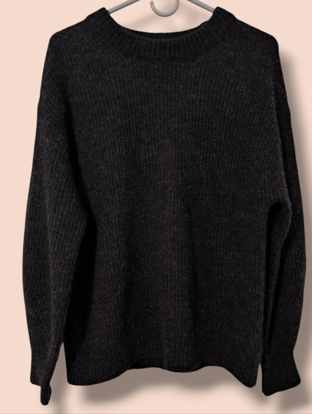 Everlane Heathered Black Alpaca Wool Crewneck Oversized The Cocoon Crew SM - Picture 2 of 13